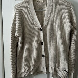 Women's Beige Cardigan Sweater. V neck with Bottons. Size s